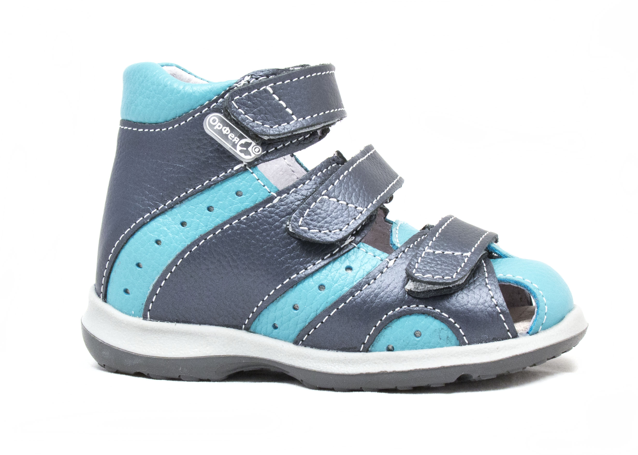 Сандалии ортопедические детские с закрытым носом Орфея Б2-274-219-214-1 цвет джинс/бирюзовый фото 1