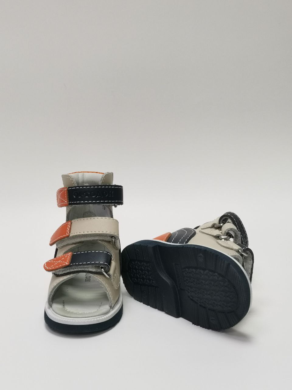 Сандалии антиварусные  молочный/оранжевый/т. синий   2222AV фото 4