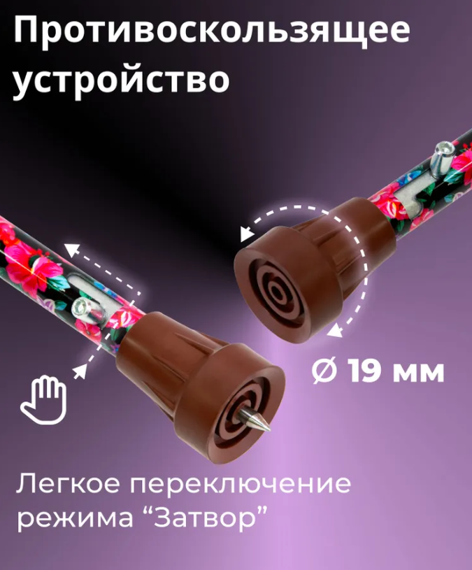 Трость телескопическая с пластмассовой ручкой ТР1(ПР) сУПС Цветочная феерия фото 2